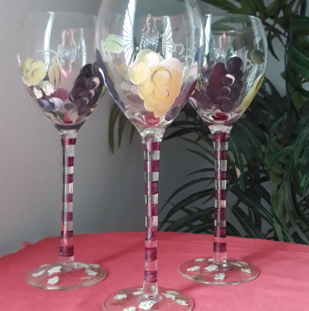 ❤❤🏡 NEW 3 SET GLASS OF WINE HAND PAINTED.  C 30 - Picture 3 of 14